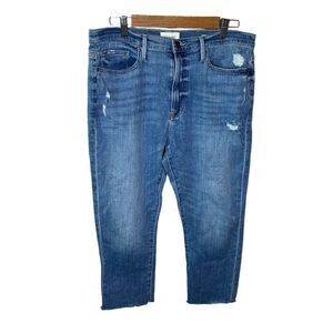 Frame SZ 30 Womens Le Beau Crop Mid Rise Jeans Distressed Raw Hem Walden Rock